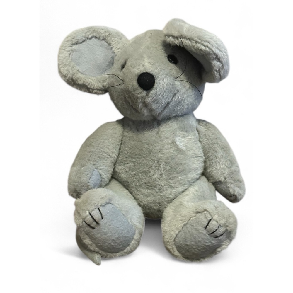 Vintage 10” Plush Gray Church Mouse Doll Jointed Sits Stands